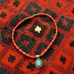 South Indian handmade coral turquoise silver necklace Native American Southwest